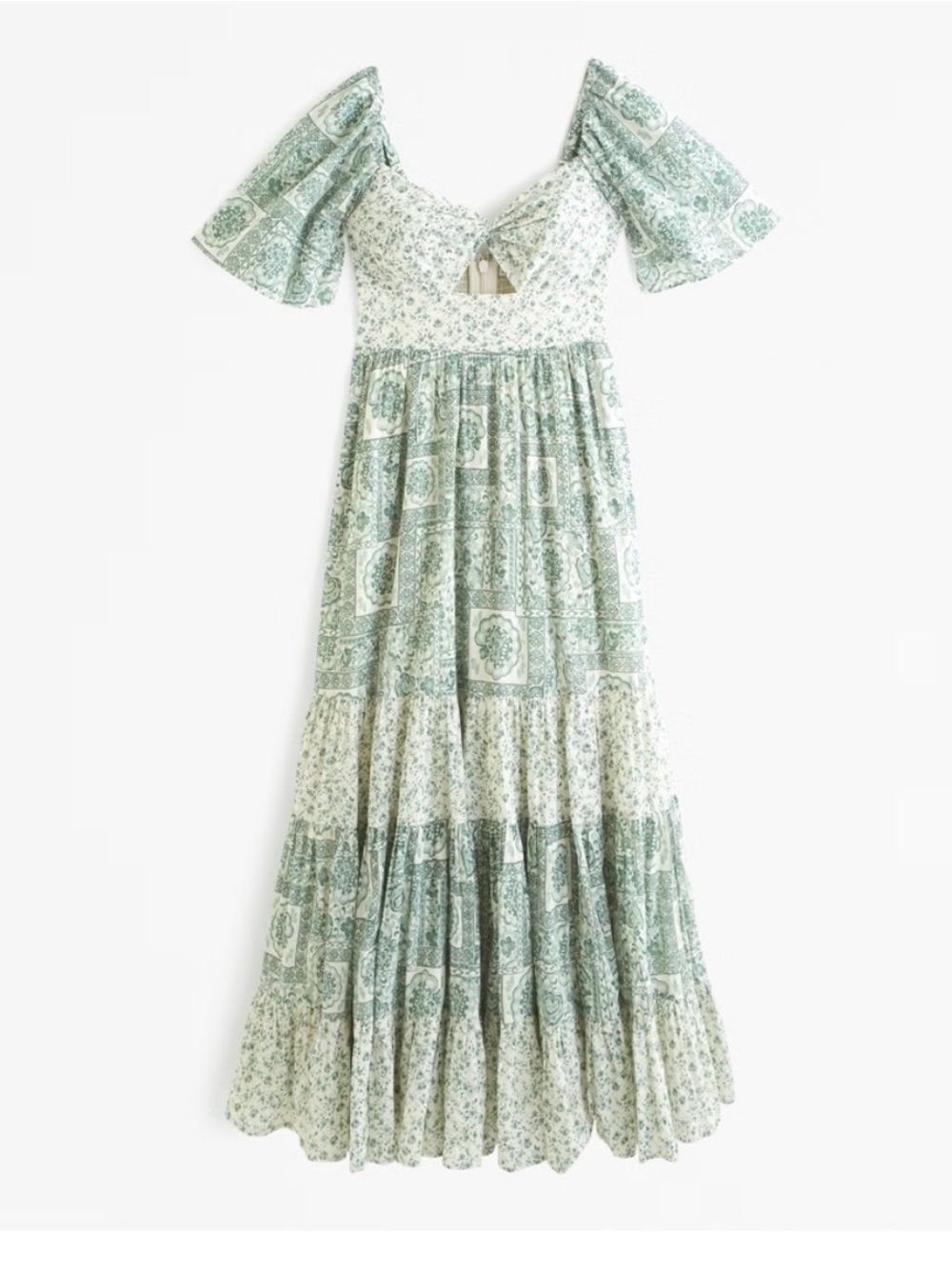 Abercrombie & Fitch Maxi Dress Sz Petite S Twist Front Tiered Floral Green